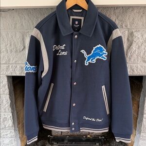 Abercrombie & Fitch Navy and Gray Detroit Lions Varsity Jacket